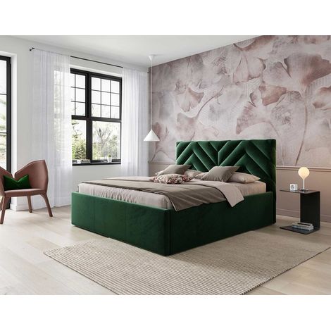 Santiago - lit coffre - 140x200 - sommier inclus - en velours - vert