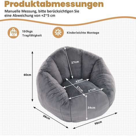Sitzsack aus Memory-Schaum, flauschig, hellgrau, 98 x 98 x 60 cm (1/4)
