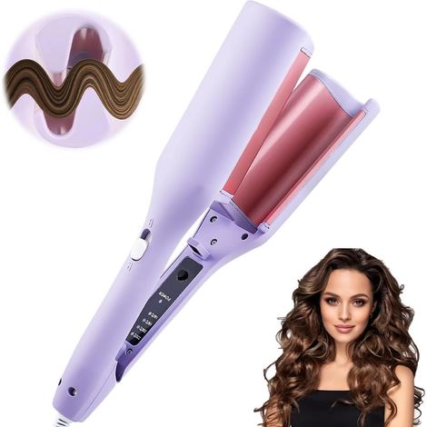 Ferro Arricciacapelli, 32 mm, Riccioli Ampi, 4 Temperature Regolabili, Misura da Viaggio, Effetto Spiaggia, Riccioli French Portatili, per Tutti i Tipi di Capelli, Viola (1/5)
