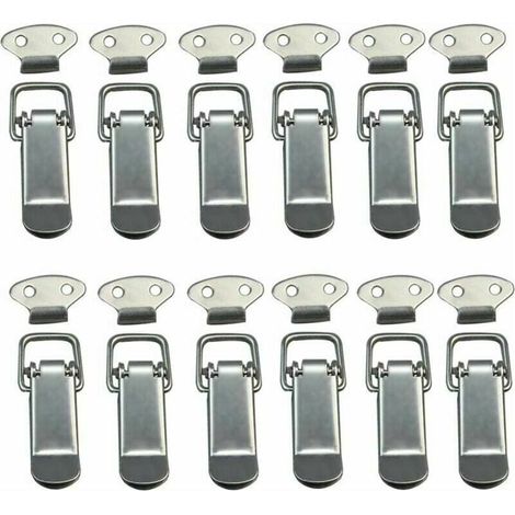 ZVD Attache Capot 12 Pièces, Fermeture à Levier, Loquet à Ressort ,Loquet à Bascule Fermoir à Ressort avec Crochet Fermeture à Ressort en Acier Inoxydable pour Coffret, Boîte, Tiroir, Armoire (1/4)