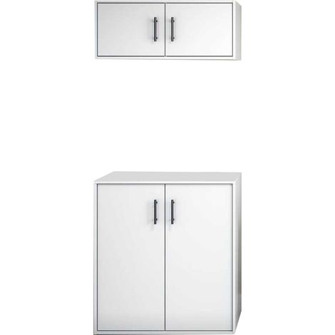 Set Mobili per Lavanderia Masino, set Ripostiglio 2 Vani, Apertura Battente, 4 Ante, Bianco