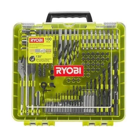 Ryobi – Coffret de forets et mèches 100 pièces – Pour bois, métal et plastique – Embouts de 25 mm et 50 mm – HSS avec revêtement oxyde noir