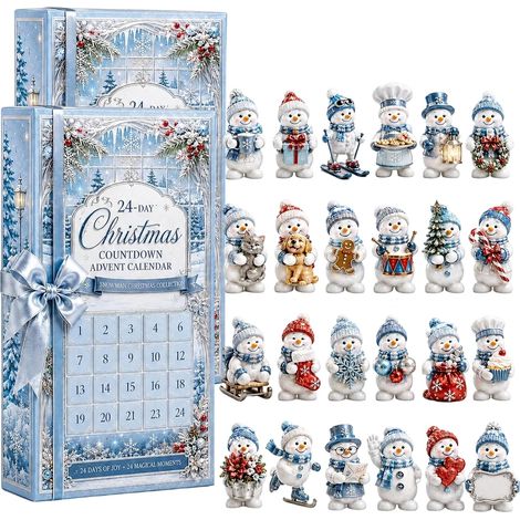 Adventskalender 2026 – 24-teilig – blau, weiß, silber – Acryl – 24 Tage mit Schneemann-Weihnachtsbaumschmuck – Christbaumschmuck zum Aufhängen – geeignet für Weihnachten und als Dekoration für den Woh (1/5)