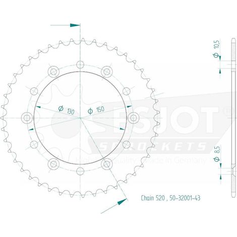 Couronne Acier TT Honda-Yamaha - 520 - 43 Dents - Similaire JTR245/2 - Made in Germany