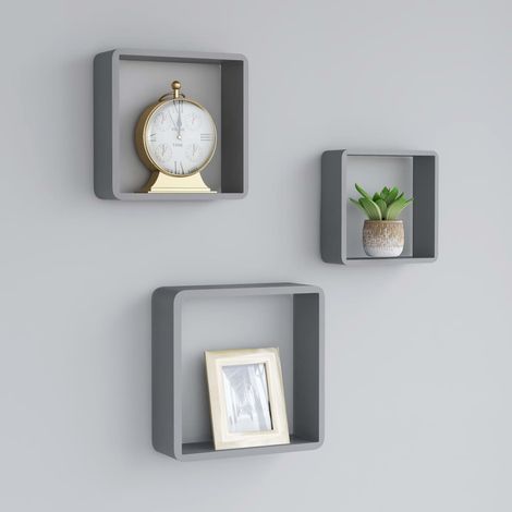Mensole a Cubo da Parete 3 pz Grigie in MDF vidaXL