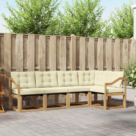 vidaXL Outdoor-Sofagarnitur mit Kissen 5 pcs Weiß und Creme (1/5)