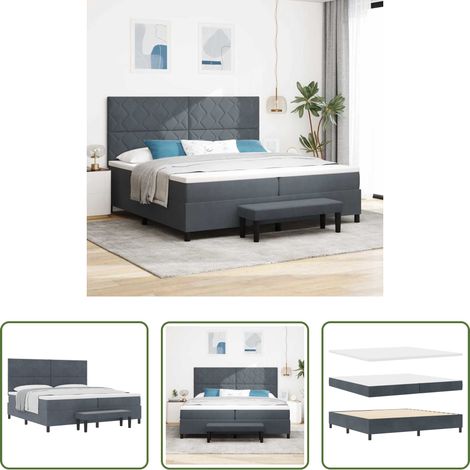 vidaXL Lit moderne - Lit à ressorts avec matelas Gris foncé 200 x 200 cm Velours (1/5)