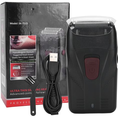 Rasoir électrique rechargeable USB noir, double tête de coupe portable pour homme, tondeuse à barbe avec filets de rasage (1/5)