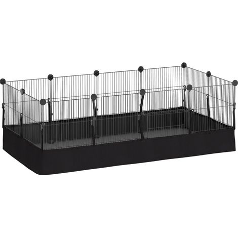 Enclos modulable pour petits animaux, 12 panneaux avec tapis imperméable 120x60x40 cm noir (1/4)