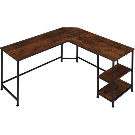 Bureau d'angle, style industriel et loft en bois foncé 138x138x75,5cm (1/5)