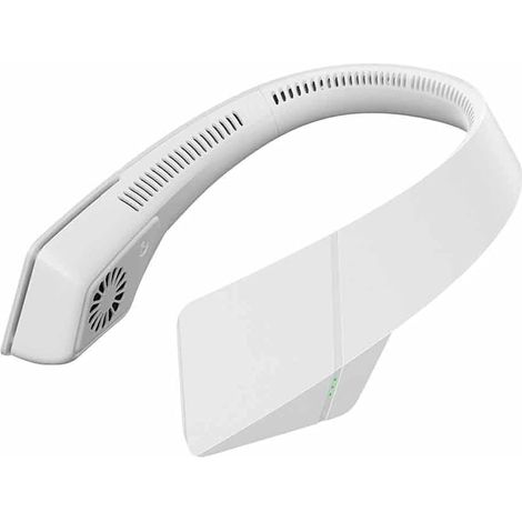 Freihändiger, klingenloser Nackenventilator mit 3 Geschwindigkeitsstufen, USB-C-Aufladung, 360°-Rundum-Design, leiser Betrieb, für Büro, Sport, Camping und Wandern, weiß (1/4)