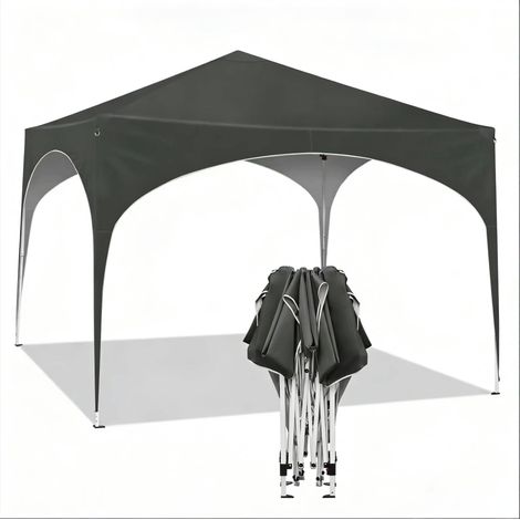 Gazebo plegable de jardín 3 x 3 m gris con estructura metálica y techo Oxford 210D (1/5)