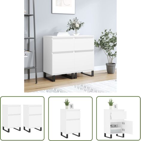 Furniture Limited - Buffets 2 pcs blanc 40x35x70 cm bois d’ingéni (1/5)
