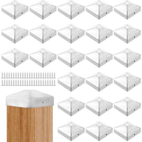 Lot de 24 capuchons de poteau - 7 x 7 cm - En acier inoxydable - Capuchons de poteau carrés - Capuchons de clôture pour poteaux, poteaux de clôture, poteaux en bois (1/5)