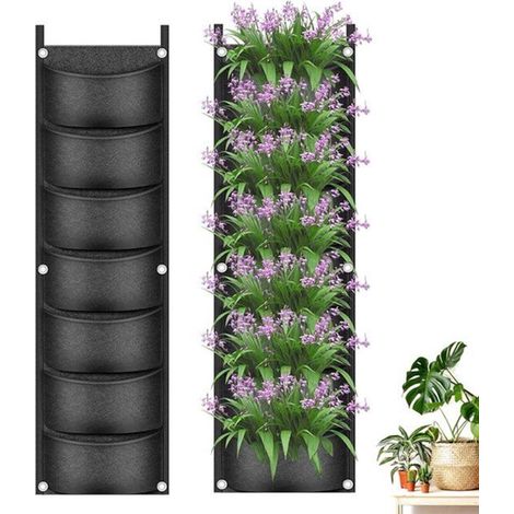 Jardin vertical mural 100 x 30 cm, sac de culture en feutre respirant avec 7 compartiments spacieux, jardinière suspendue pour plantes, fleurs et potager (1/5)