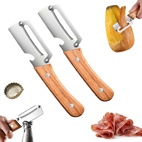 Éplucheur Légumes 2 Pièces Acier Inox Manche Bois Outil Multifonction Épluchage Fruits Pommes de Terre Cuisine Quotidienne (1/5)