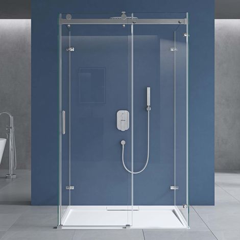 doporro Box Doccia 100x130x100cm, Cabina Doccia con Porta Scorrevole a Forma di U Vetro di Sicurezza ESG Altezza: 195cm Vetro di Sicurezza ESG Vetro Trasparente Ravenna17-2Uk (1/5)