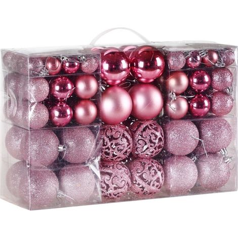 Lot de 100 boules de Noël en plastique robuste Décoration de Noël intérieur extérieur Décoration pour sapin Rose (1/5)