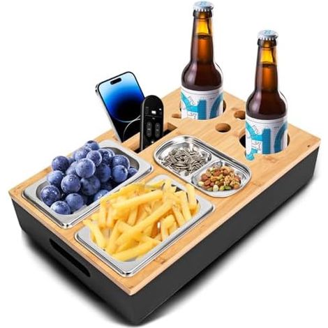 Canapé Bar Snack Box,Canapé Canapé Bar,Plateau Repas Canapé,Plateau Canapé De Collation Amovible pour canapé, Salon pour Stocker des collations,Noir (1/5)