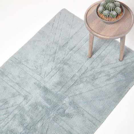 HOMESCAPES Cotton Tufted Rug Union Jack Plain Embossed Mat Silver Grey,90 x 150cm