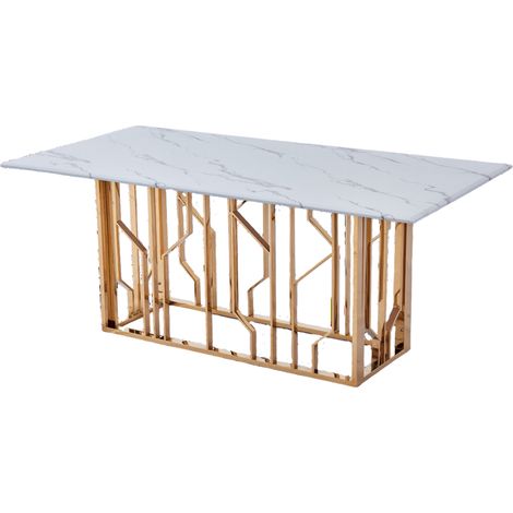 Table à Manger PORTOFINO – Gold & Marbre Blanc – 180x90x75 cm (1/3)