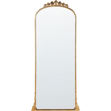 Beliani – Miroir sur pied arqué doré 51 x 114 cm en métal – Cadre décoratif vintage – Accrochage mural facile – Élégance pour chambre et salon