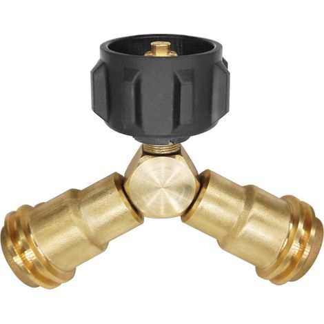 Répartiteur de propane, adaptateur GPL 2 voies en T pour réservoirs de propane de 20 lb, compatible avec les barbecues, réchauds de camping, brûleurs à gaz et radiateurs. (1/4)