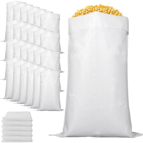 30 sacs poubelles, sacs imperméables, sacs poubelles 65x110 cm, sacs tissés, adaptés aux animaux, aux céréales, au charbon, aux poudres, etc. (blancs) (1/5)