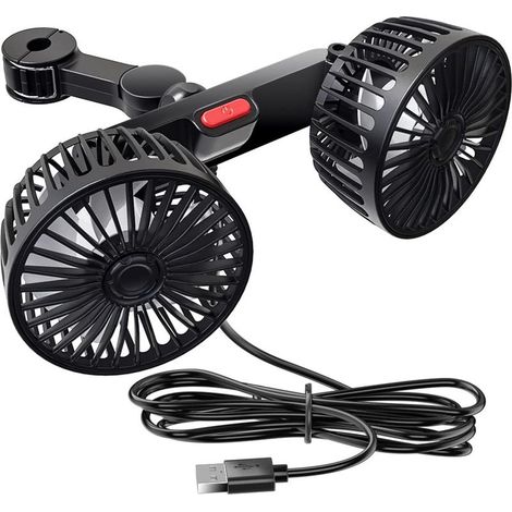Dual-head USB car fan, 5V 2A – 3 adjustable speeds – 360° rotation – Compatible with SUVs, trucks, and sedans (1/5)