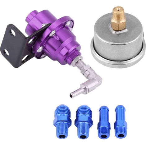 Kit universale in alluminio per regolatore di pressione del carburante e manometro dell'olio, 160 psi, regolabile 1:1 (viola) (1/4)