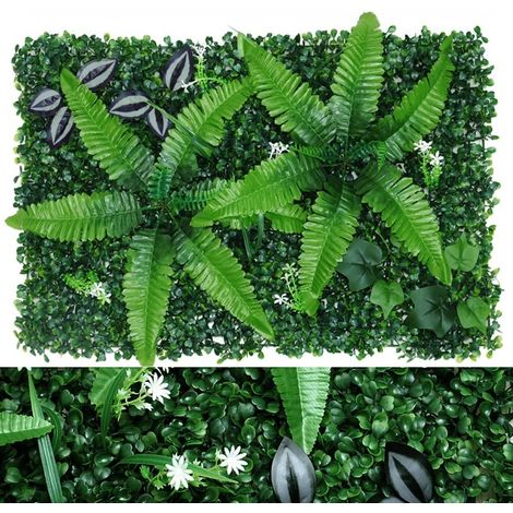 (GM-15) Panneau mural de plantes artificielles 40 x 60 cm, feuillage persistant, haie de buis, pour la décoration extérieure de votre maison, jardin, balcon ou pelouse. (1/3)
