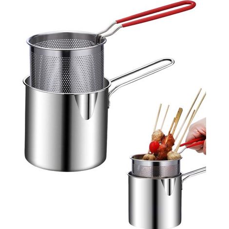 Freidora de acero inoxidable, Olla portátil para cocinar, Fácil de usar, camarones, nuggets de pollo, alitas de pollo y papas fritas, Plateada (1/5)