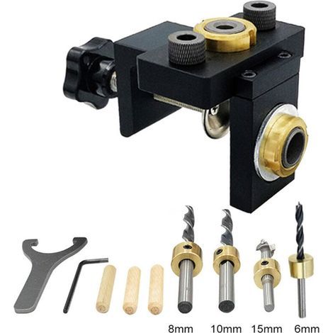 Dima per tasselli, kit di dima per fori a tasca, localizzatore per foratura verticale del legno, staccabile per il collegamento di mobili, punta da trapano, utensili per la lavorazione del legno (1/5)
