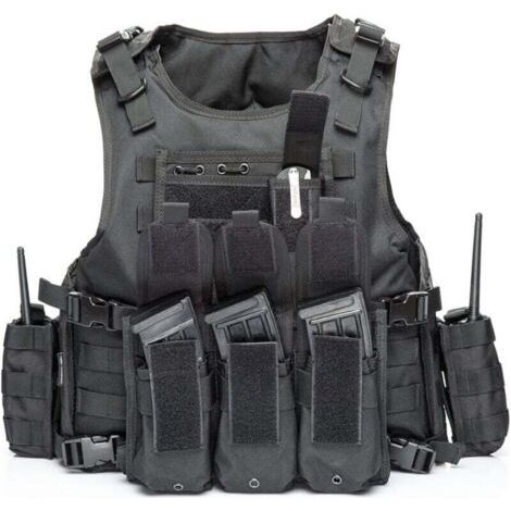 Gilet Tactique, Veste Porte Plaque Ajustable pour Armée, Police,Noir (1/5)