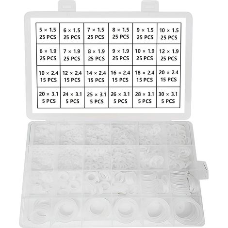 420 Pièces 24 Tailles Joint Torique Blanc Kit d'assortiment, Joints Toriques Métriques en Silicone, pour Robinet, Véhicule Climatisation, Electroménagers, Roulement, Pompe (1/5)