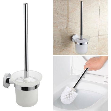 NEW DE Edelstahl / Glas Bad Wandmontage Bürstenhalter + Bürste WC Garnitur Klobürste (1/5)