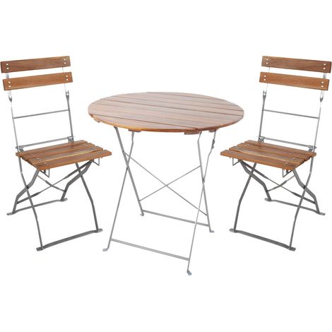 3-tlg Biergarten Set klappbar Ø80cm + 2 Stk Klappstuhl mit Armlehne-MMBG1007+2xMMBG1000