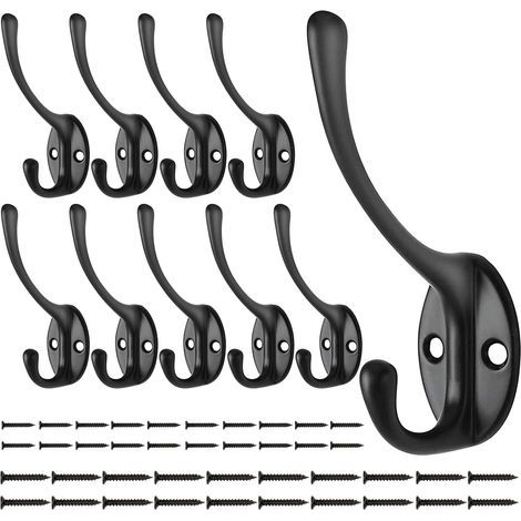 CCYKXA 10PCS Wall Hooks Coat Hooks Black, Vintage Wall Coat Rack Hooks Gooseneck Double Wall Hooks for Door Bathroom Kitchen