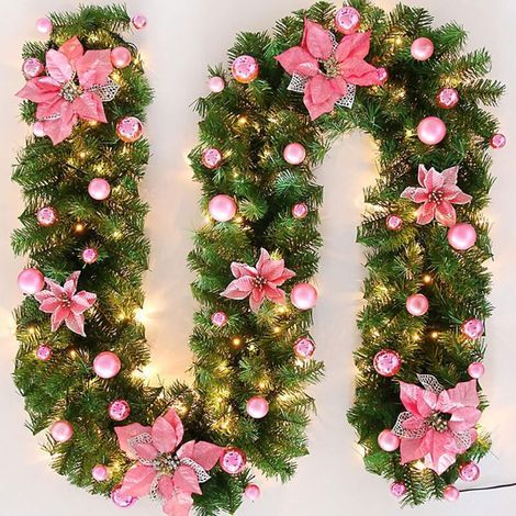 Weihnachtslichterkette – 2,7 m – Für Weihnachtsdekorationen an Treppen, Wänden, Türen, drinnen und draußen – Rosa – Mit Lichterkette (1/5)