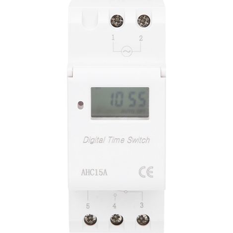 Digital Time Switch LCD Display Rail Type Timer Control AHC15A AC220V 240V Industrial Supplies (1/5)