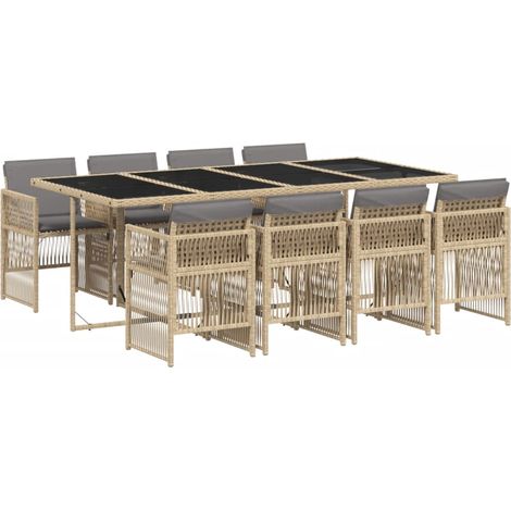 vidaXL Set Pranzo da Giardino 9 pz con Cuscini Beige Misto Polyrattan