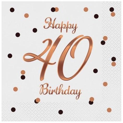B&C Happy 40 Birthday Servietten, weiß, 33x33cm, 20 Stück