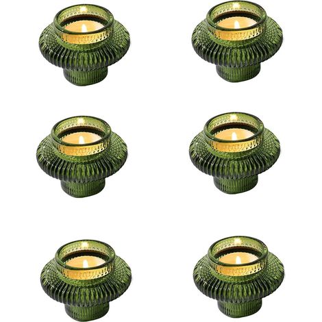 Juego de 6 portavelas vintage de cristal verde, portavelas creativos a rayas, para crear un ambiente festivo, decoración para hoteles, restaurantes y bodas. (1/5)