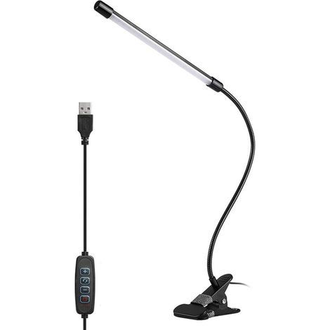 Lumière LED multifonctionnelle, 3 modes d'éclairage, 10 niveaux de luminosité, réglable à 360°, câble de 150 cm, USB, noir