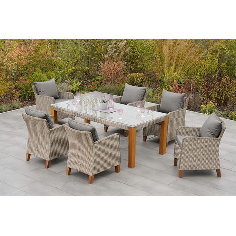 Avellino Set 7tlg 6 Sessel Tisch 200x100cm Kissen