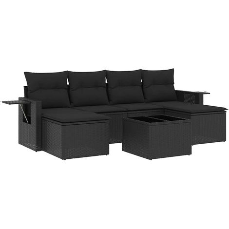 Maison Exclusive - Set de comedor de jardín 7 pzas y cojines ratá (1/3)