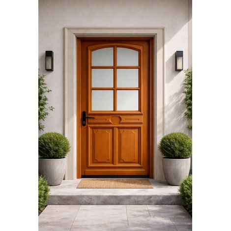 Puerta de entrada de madera con cristal marino, H.215xL.80 cm, lado tablero, puerta derecha, GD MENUISERIES