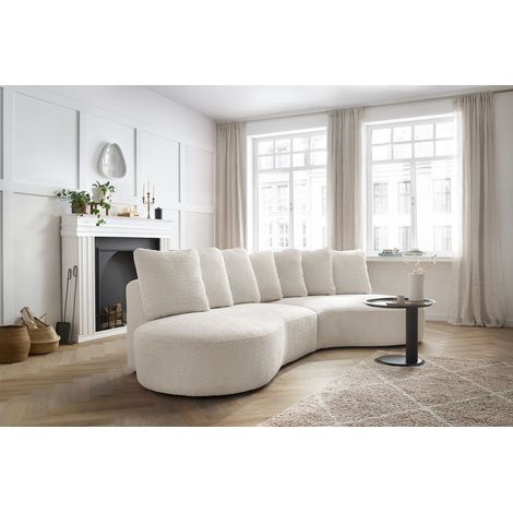 Bobochic – Canapé d'angle fixe 5 places – Tissu bouclette doux – Longueur 317 cm – Largeur 160 cm – Style moderne – Angle droit – Fabrication européenne (1/5)