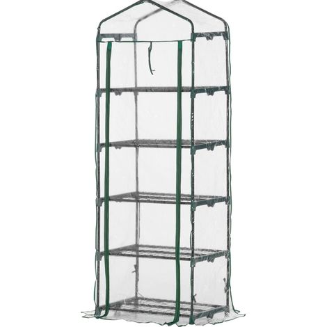 Mini invernadero de plástico con 5 estantes de acero 69 x 49 x 193 cm transparente y verde (1/5)