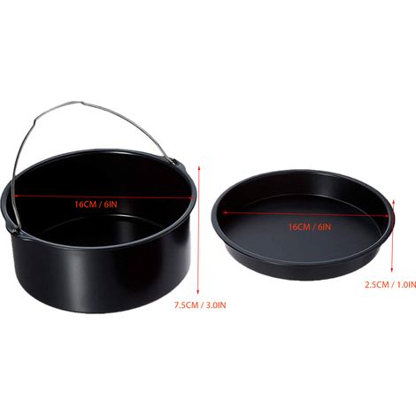 Ortviai Accessoire universel pour friteuse à air – Panier de cuisson en acier inoxydable noir 6 pouces (15 cm), 3 pièces (1/4)